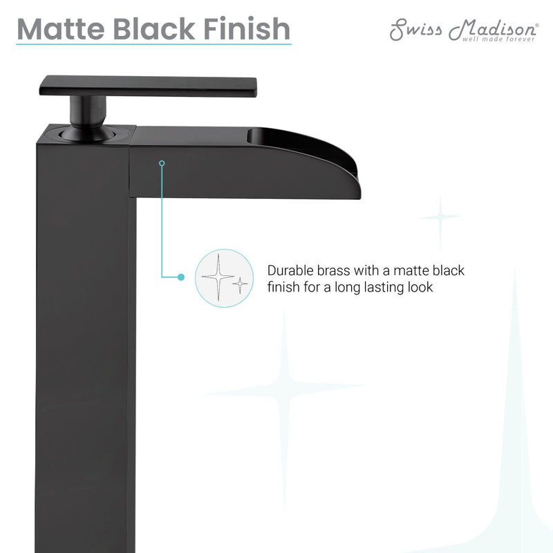 Concorde Single Hole, Single-Handle, High Arc Waterfall, Bathroom Faucet in Matte Black