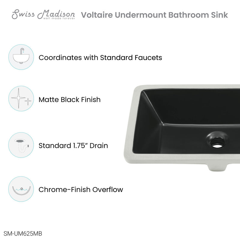 Voltaire 21" Rectangle Undermount Bathroom Sink in Matte Black