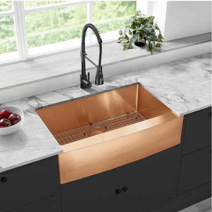 Rivage 33 x 21 Stainless Steel, Single Basin, Farmhouse Kitchen Sink with Apron in Rose Gold
