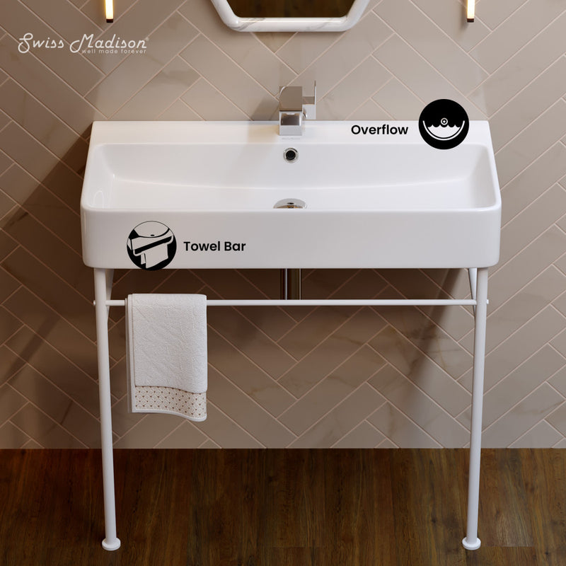 Carre 36 Ceramic Console Sink White Basin Matte White Legs