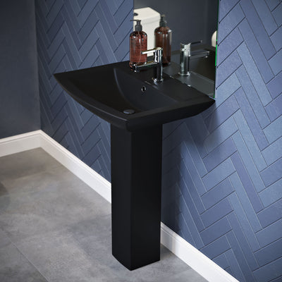 Sublime Square Two-Piece Pedestal Sink in Matte Black