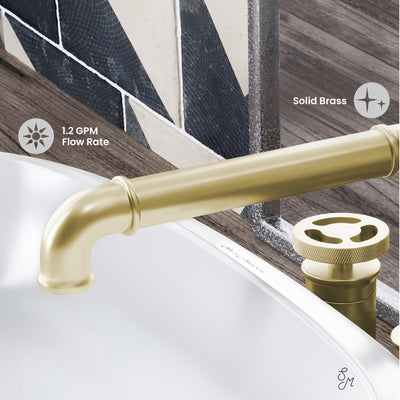 Avallon 8 in. Widespread, 2-Handle Wheel, Bathroom Faucet in Brushed Gold