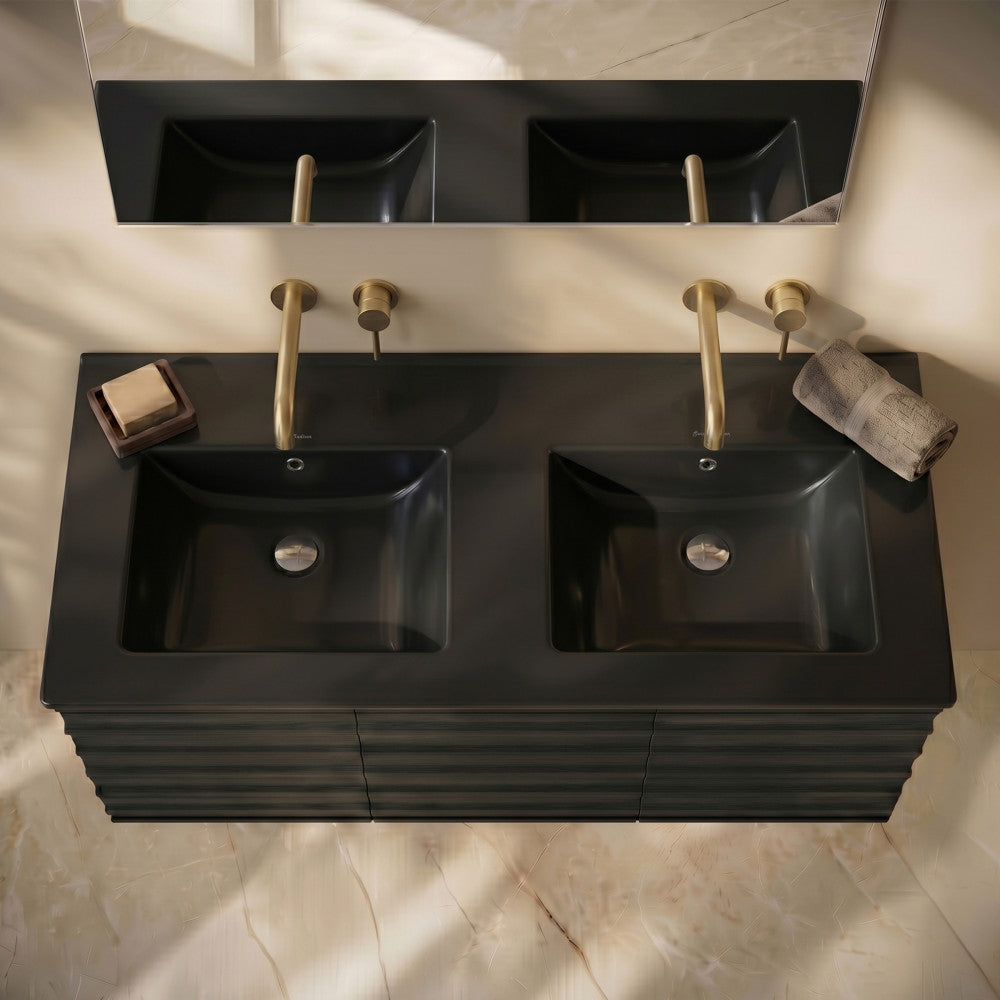 48" Zero Hole Double Basin Vanity Sink Top in Matte Black