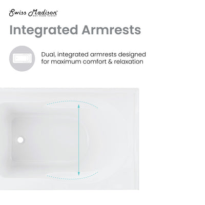 Ivy 54 x 30 Skirted Left Drain Soaking Alcove Bathtub in Glossy White with Integrated Armrest