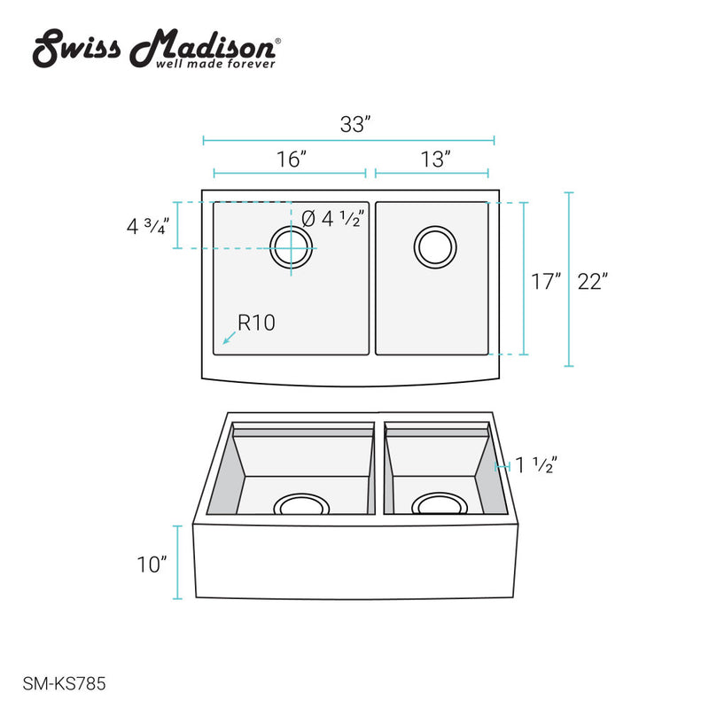 Rivage 33 x 22 Dual Basin Apron Kitchen Workstation Sink