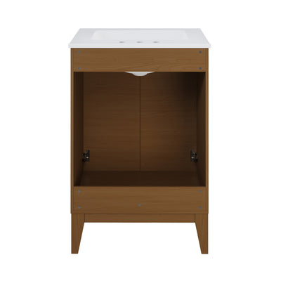 Cascade 24 in. Brown Oak Bathroom Vanity With White, 3-Hole Ceramic Sink Top