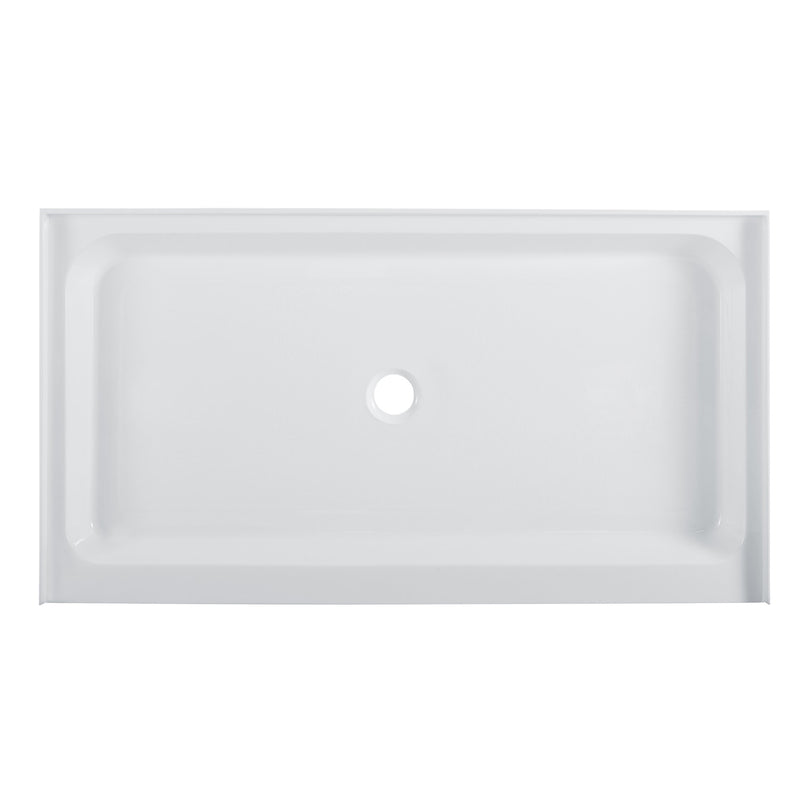 Voltaire 60" x 36" Acrylic White, Single-Threshold, Center Drain, Shower Base