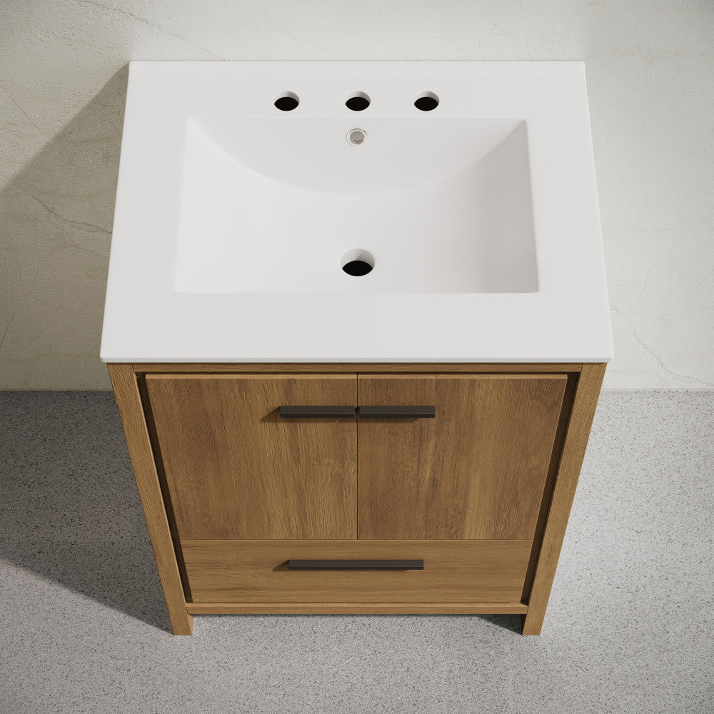 Virage 24" Freestanding Bathroom Vanity in Brown Oak with 3-Hole Widespread Sink Top
