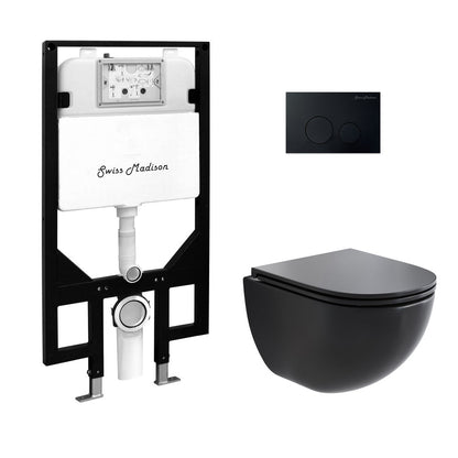 St. Tropez Wall-Hung Toilet Bundle 0.8/1.6 GPF Dual Flush in Matte Black with Black Flush Plate