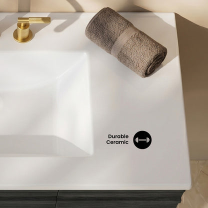 36" Ceramic Vanity Top with Three Faucet Holes
