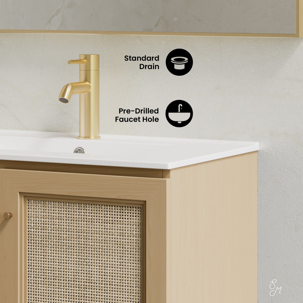 Classe 30" Wall-Mounted Bathroom Vanity in Natural Oak with Single Faucet Hole Vanity Top