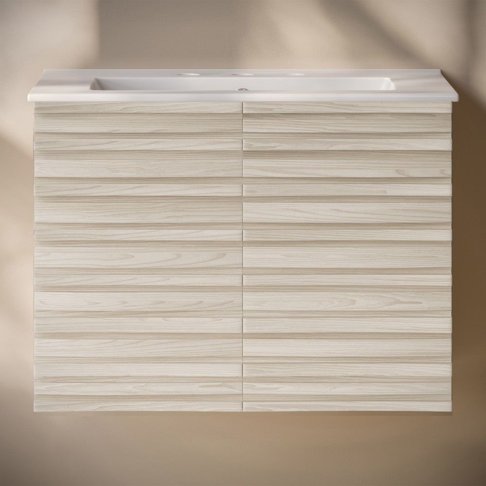 Cascade 30" Wall-Mounted Bathroom Vanity in White Oak with 3-Hole Widespread Sink Top