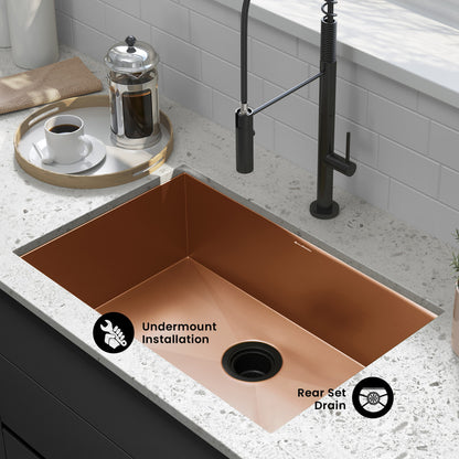 Tourner 27 x 19 Stainless Steel, Single Basin, Undermount Kitchen Sink in Rose Gold