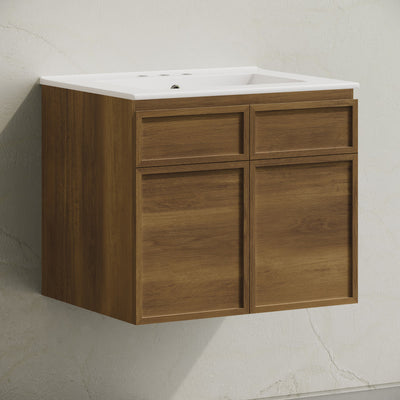 St. Tropez 24" Wall-Mounted Bathroom Vanity in Brown Oak with 3-Hole Centerset Sink Top