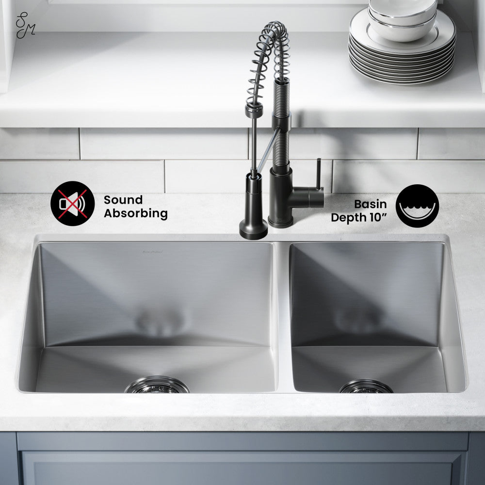Rivage 33 x 20 Stainless Steel, Dual Basin, Undermount Kitchen Sink