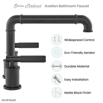 Avallon 8 in. Widespread, Sleek Handle, Bathroom Faucet in Matte Black