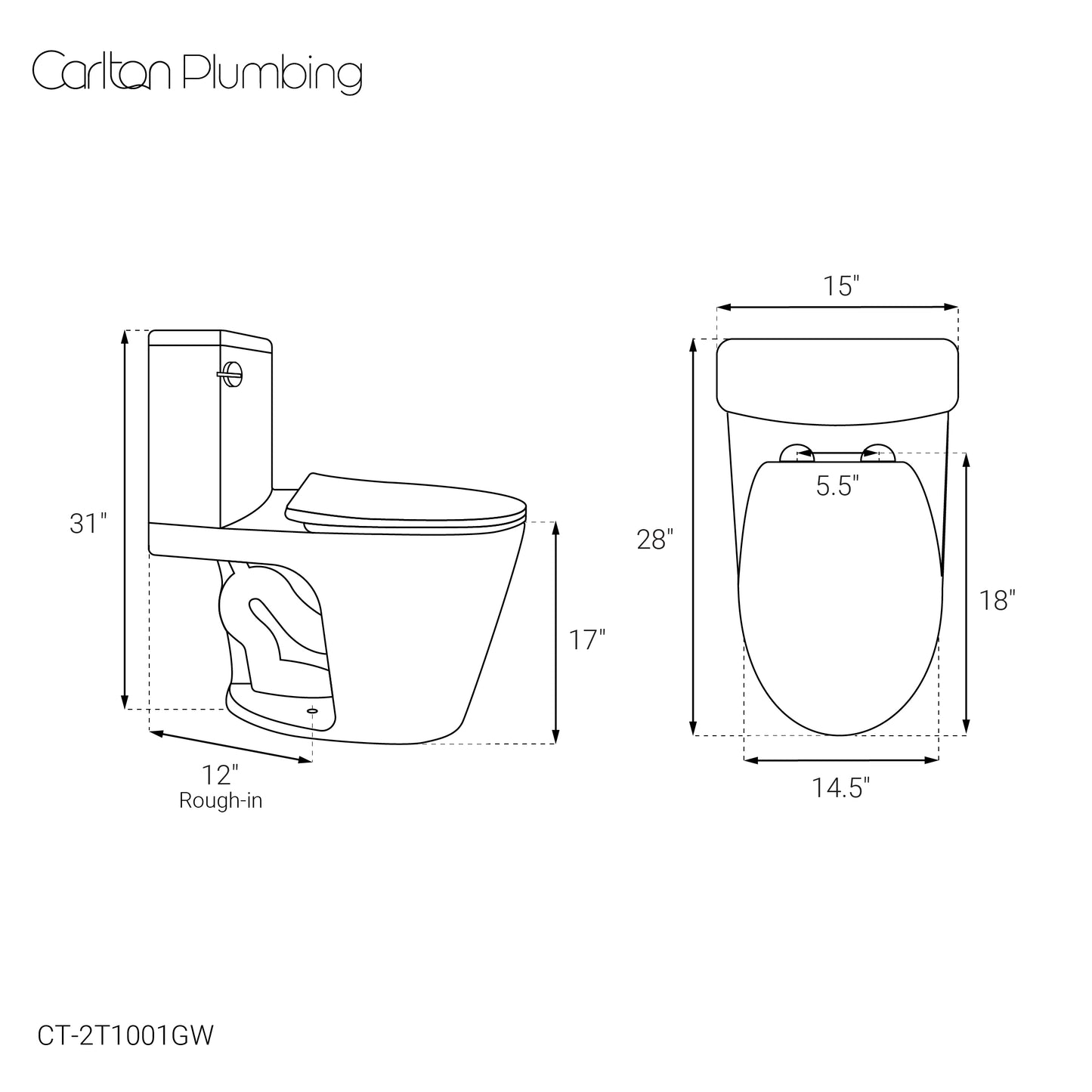Tank only - Belmont Glossy White Toilet Tank for CT-2T1001GW