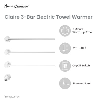 Claire 3-Bar Electric Towel Warmer in Chrome
