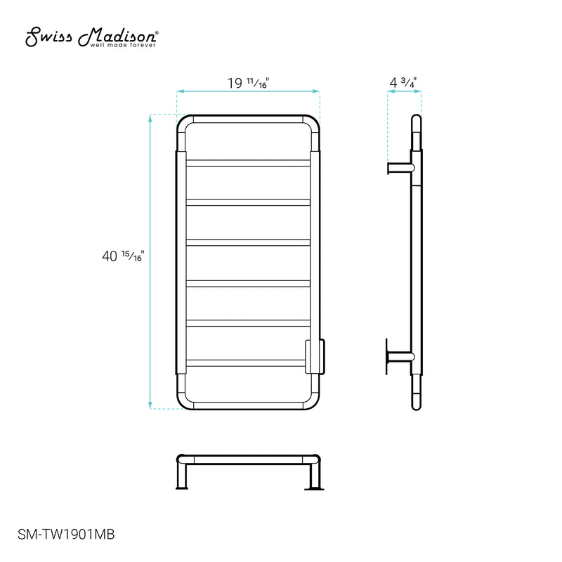 Ivy 8-Bar Electric Towel Warmer in Matte Black