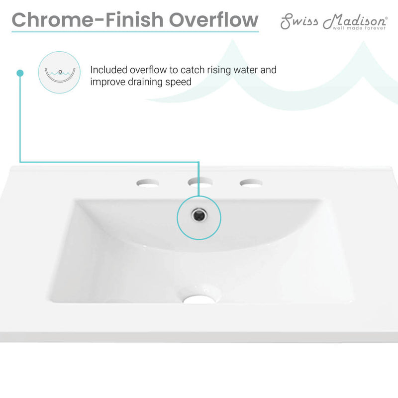 30" 3-Hole Widespread Vanity Sink Top in Glossy White