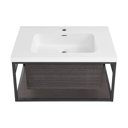 Claire 30" Wall-Mounted Bathroom Vanity in Black Oak with Sink Top