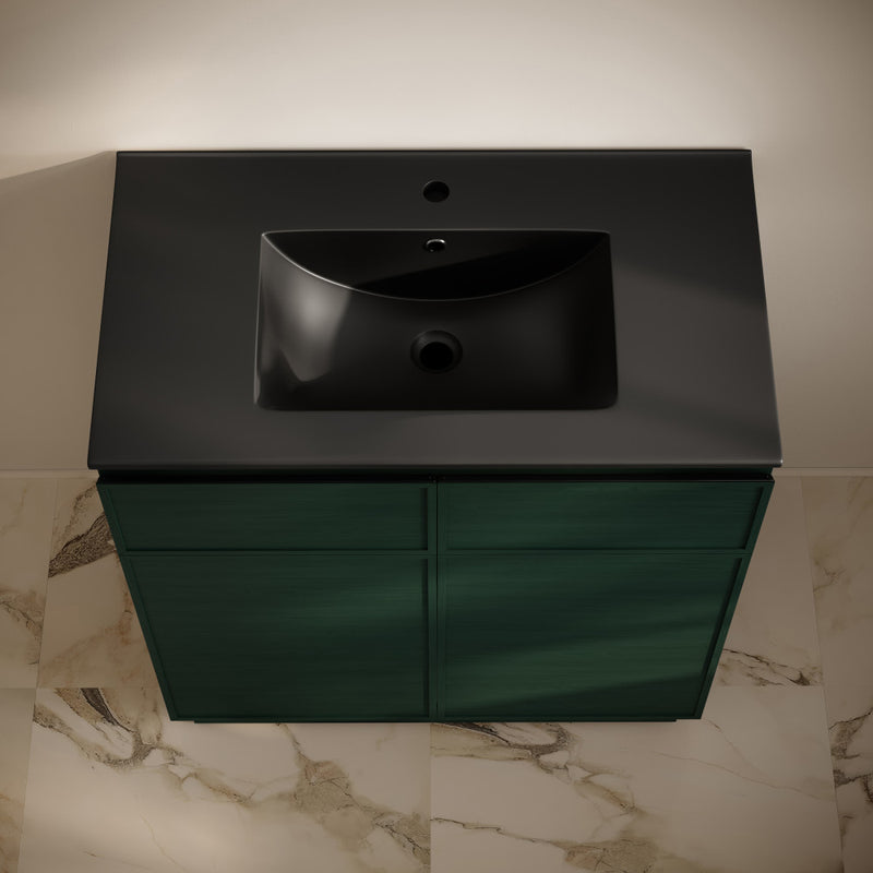 St. Tropez 36" Freestanding Bathroom Vanity in Green Oak with Black Sink Top