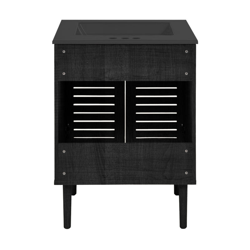 Bron 24" Freestanding Bathroom Vanity in Black Oak with Black 3-Hole Centerset Sink Top