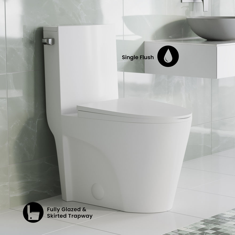 St. Tropez One-Piece 10" Rough-in 1.28 GPF Left Flush Elongated Toilet in Glossy White