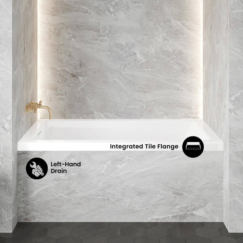 Voltaire 54 x 30 Left Drain Soaking Alcove Bathtub in Glossy White with Integrated Overflow, Drain Included