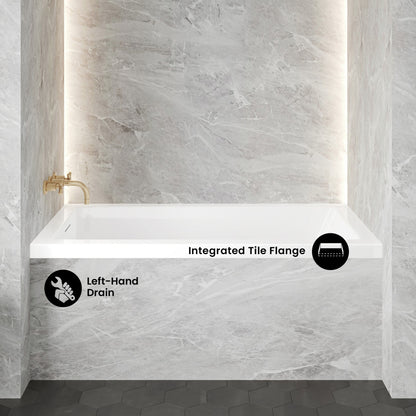 Voltaire 54 x 30 Left Drain Soaking Alcove Bathtub in Glossy White with Integrated Overflow, Drain Included