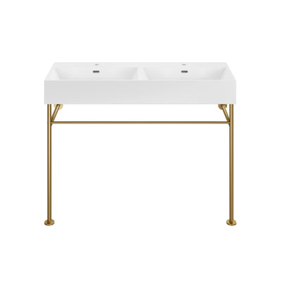 Claire 48" Double Basin Console Sink with Brushed Gold Legs