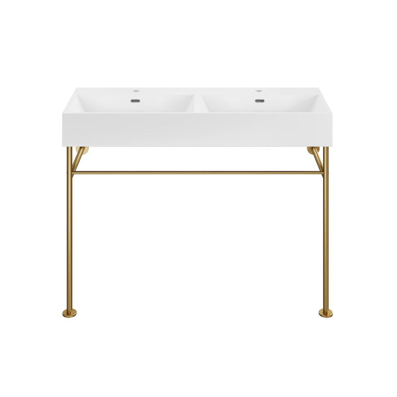 Claire 48" Double Basin Console Sink with Brushed Gold Legs