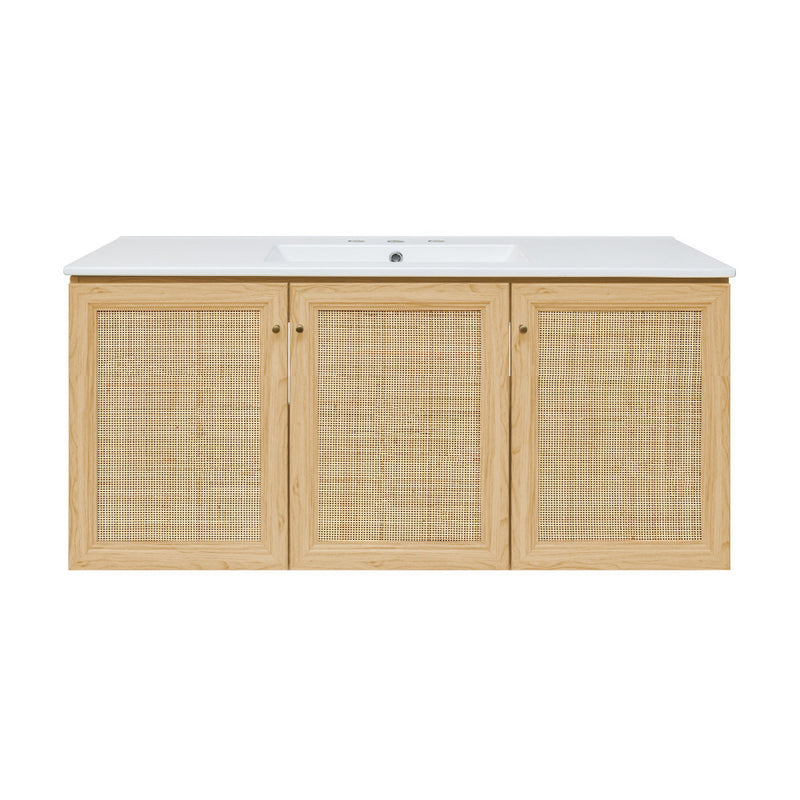 Classe 48" Wall-Mounted Bathroom Vanity in Natural Oak with 3-Hole Widespread Sink Top