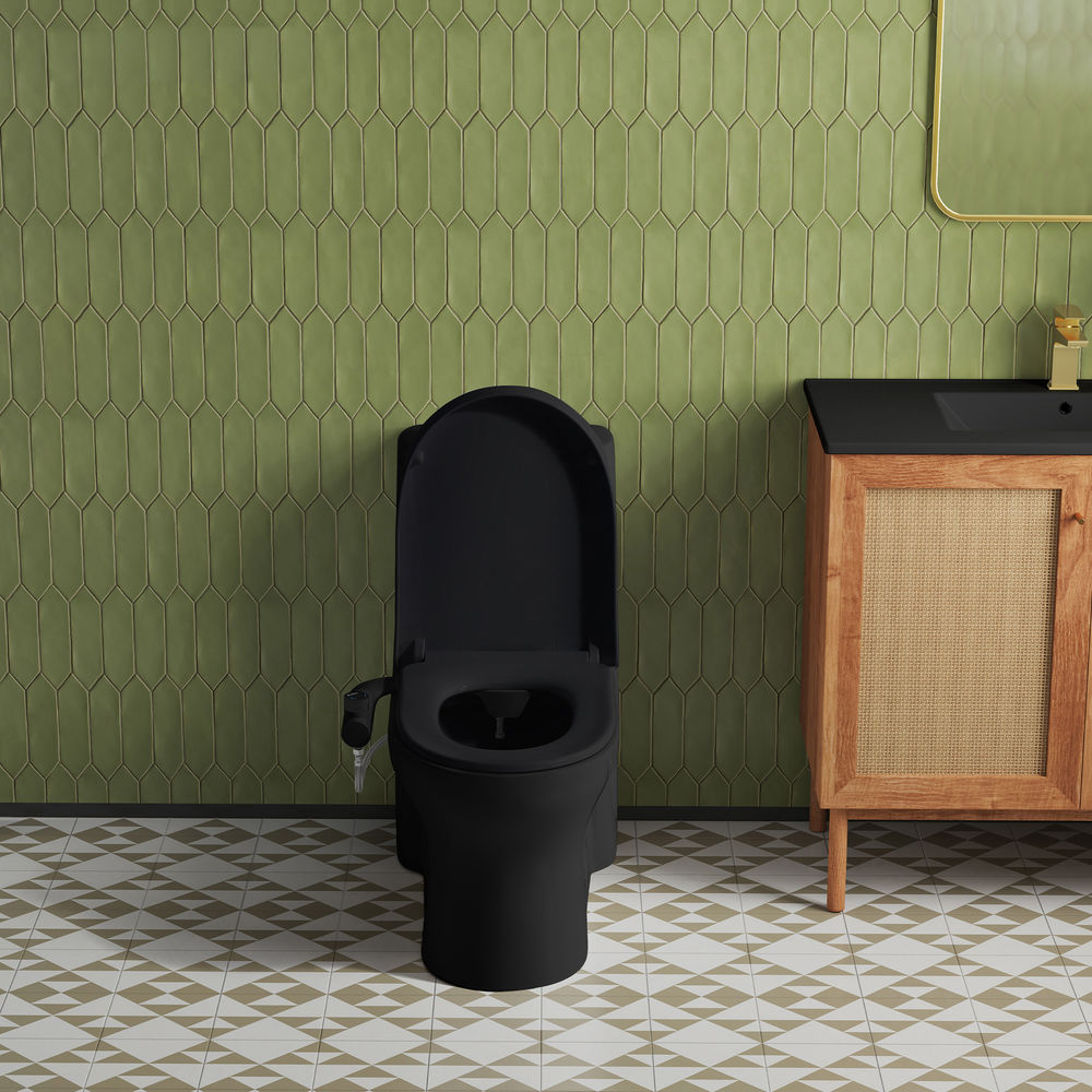 Aqua Non-Electric Bidet Toilet Attachment in Glossy Black with Black Knob