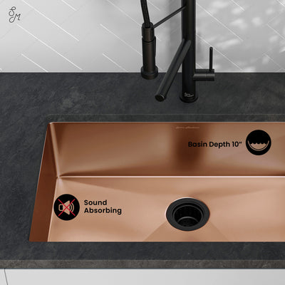 Rivage 30 x 18 Stainless Steel, Single Basin, Undermount Kitchen Sink, Rose Gold
