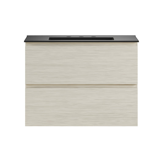 Liberte 30" Wall-Mounted Bathroom Vanity in White Oak with Black 3-Hole Widespread Sink Top