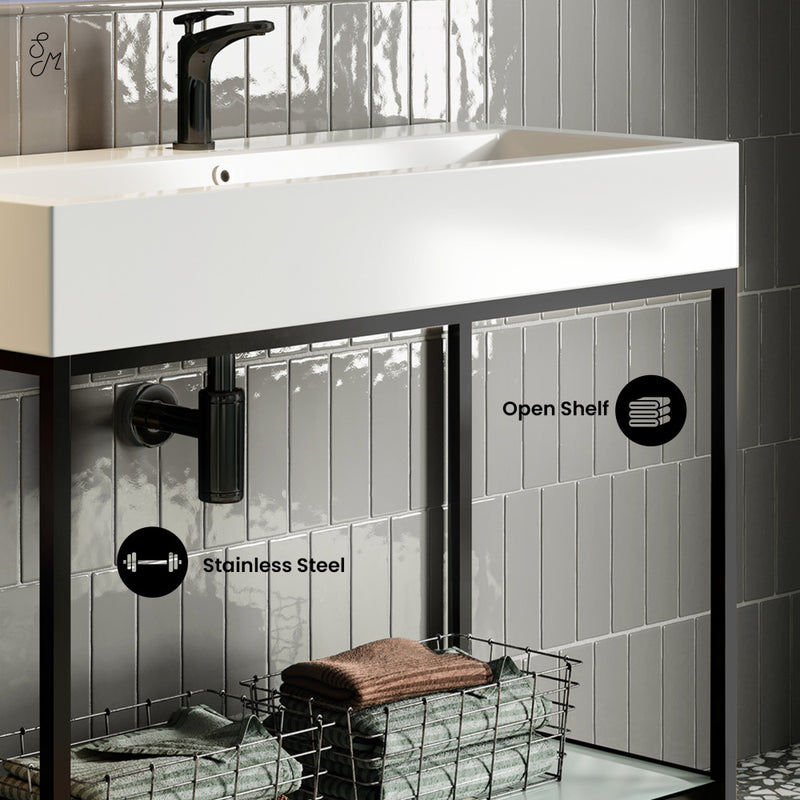 Pierre 40 Single, Freestanding, Open Shelf, Matte Black Metal Frame Bathroom Vanity