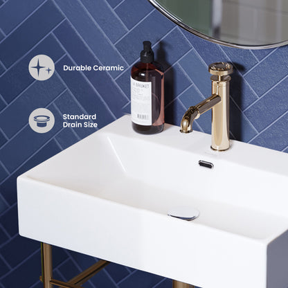 Claire 24 Ceramic Console Sink White Basin Gold Legs