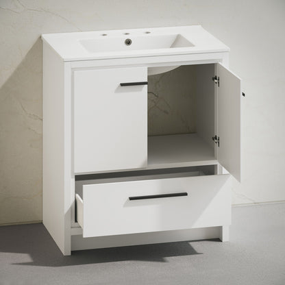 Virage 30" Freestanding Bathroom Vanity in White with 3-Hole Widespread Sink Top