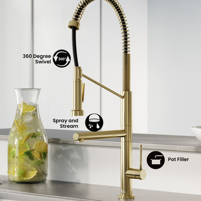 Nouvet Single Handle, Pull-Down Kitchen Faucet with Pot Filler in Brushed Gold