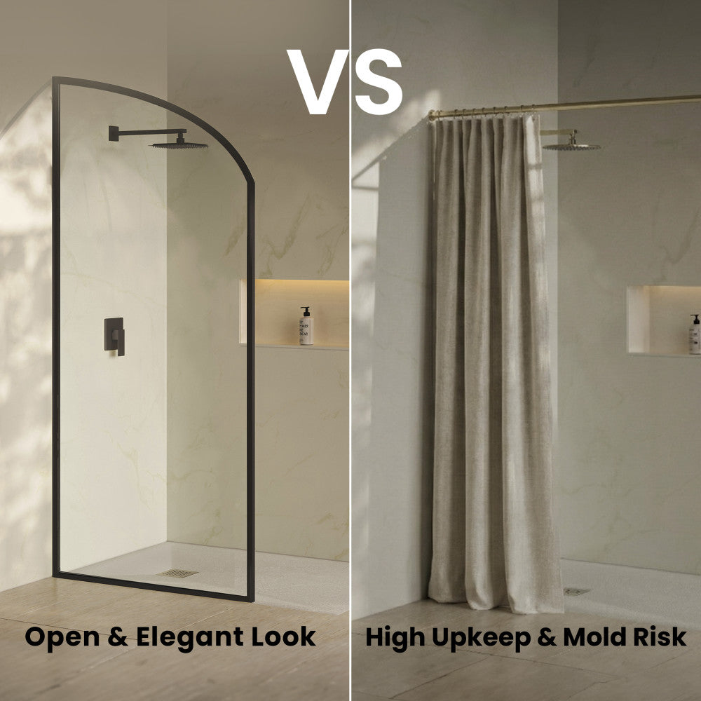 Demi 34 x 76 Framed Fixed 3/8 in. (10mm) Clear Tempered Glass Shower Door with Black Matte Frame
