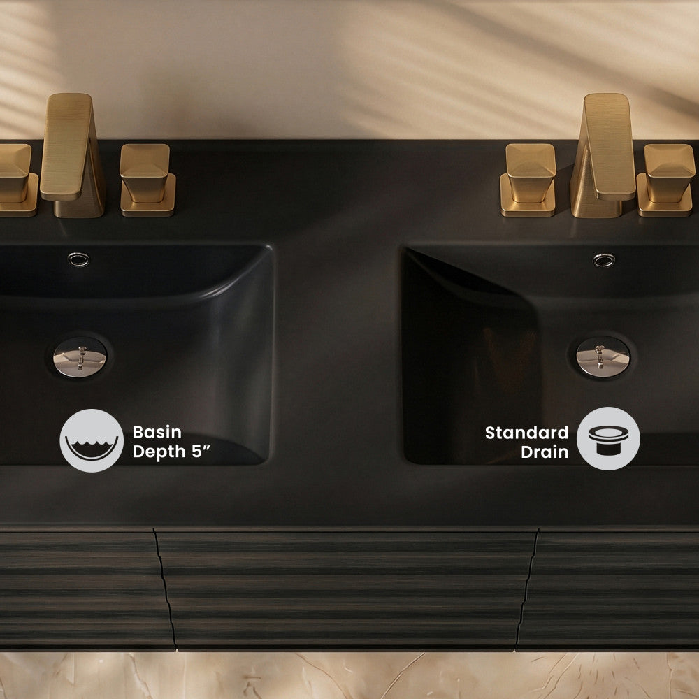 48" 3-Hole Centerset Double Basin Vanity Sink Top in Matte Black