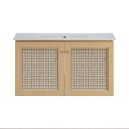Classe 36" Wall-Mounted Bathroom Vanity in Natural Oak with Widespread Faucet Holes Vanity Top