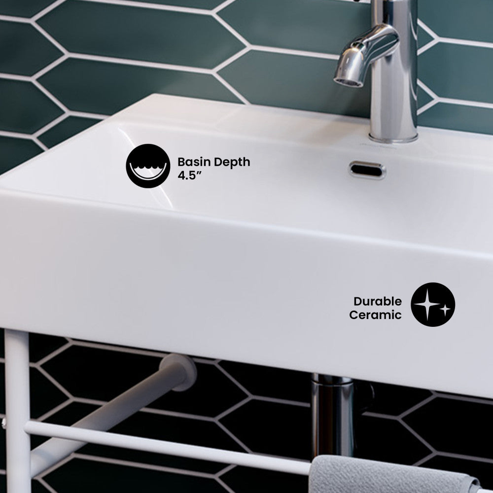 Claire 24 Ceramic Console Sink White Basin Matte White Legs