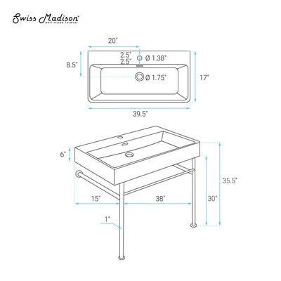 Claire 40 Ceramic Console Sink White Basin Gold Legs