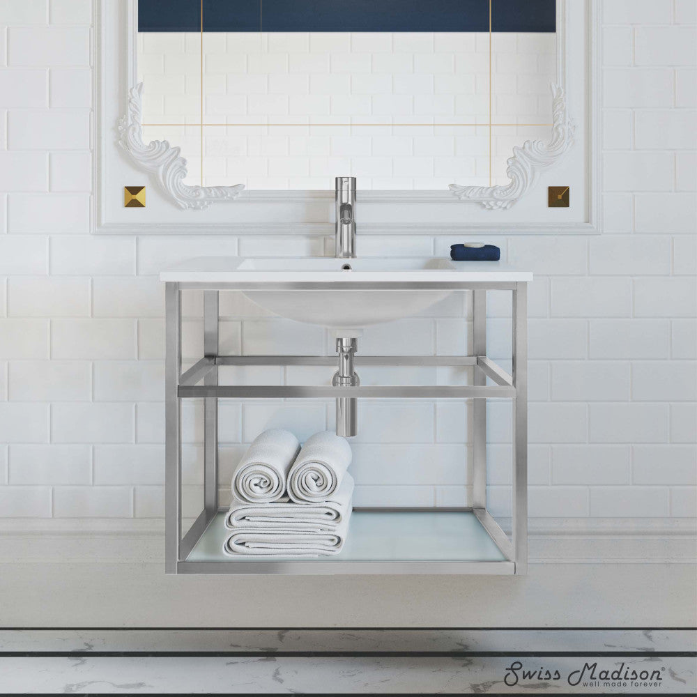 Pierre 30 Single, Open Shelf, Chrome Metal Frame Bathroom Vanity