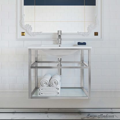 Pierre 30 Single, Open Shelf, Chrome Metal Frame Bathroom Vanity