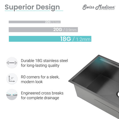30 x 19 black stainless steel undermount single basin kitchen workstation sink with square R0 corners.