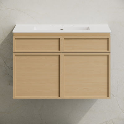 St. Tropez 30" Wall-Mounted Bathroom Vanity in Natural Oak with 3-Hole Widespread Sink Top