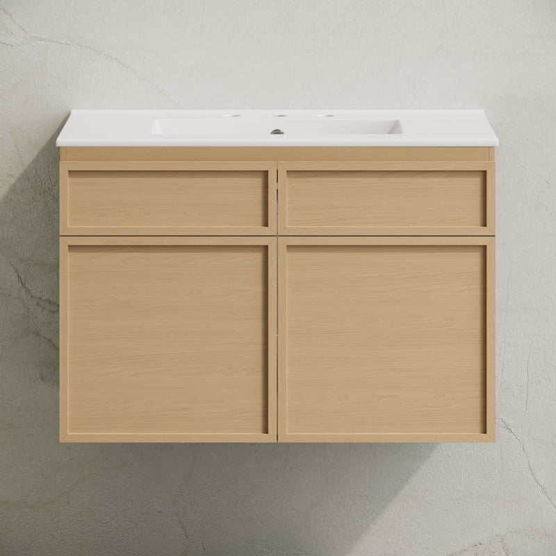 St. Tropez 30" Wall-Mounted Bathroom Vanity in Natural Oak with 3-Hole Widespread Sink Top